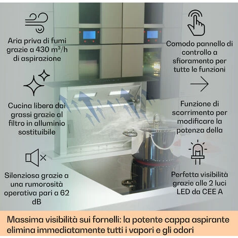 Klarstein Royal Flush Downdraft Cappa Aspirante 430 M³/h 60 Cm - immagine 2