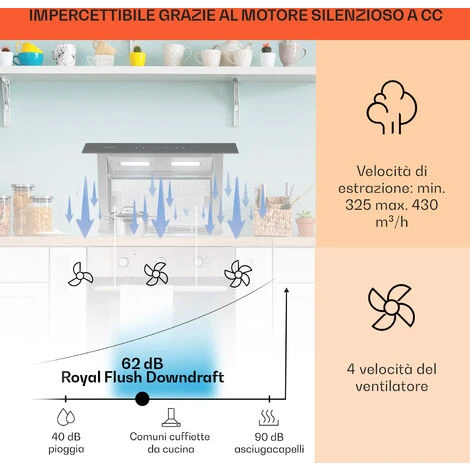 Klarstein Royal Flush Downdraft Cappa Aspirante 430 M³/h 60 Cm - immagine 3