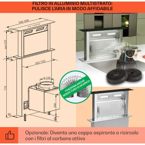 Klarstein Royal Flush Downdraft Cappa Aspirante 430 M³/h 60 Cm - immagine 5