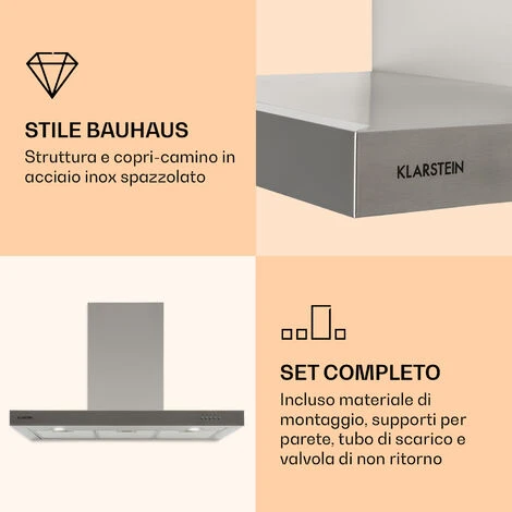 Klarstein Zarah 90 - Cappa Aspirante, 90 Cm, Capacità Aspirante: 600 M³/h, LED, Acciaio Inox - immagine 5
