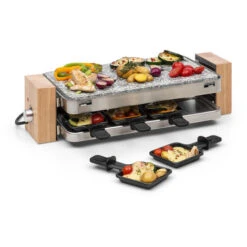Klarstein Prime-Rib Raclette Grill Per 8 Pers. 1500 W Piastra In Pietra Naturale Acciaio Inox Piedini In Legno