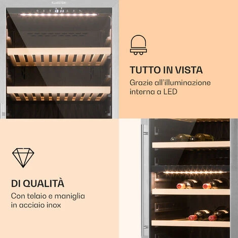 Klarstein Reserva 166 Duo - Frigorifero Per Vini, 166 Bottiglie, 379 Litri, 2 Zone, Touch - immagine 2