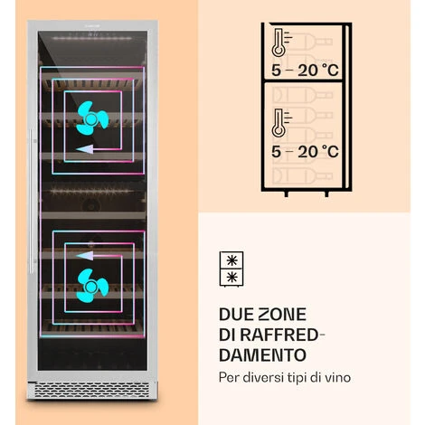 Klarstein Reserva 166 Duo - Frigorifero Per Vini, 166 Bottiglie, 379 Litri, 2 Zone, Touch - immagine 3