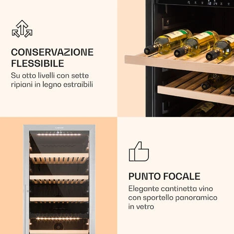 Klarstein Reserva 166 Duo - Frigorifero Per Vini, 166 Bottiglie, 379 Litri, 2 Zone, Touch - immagine 5