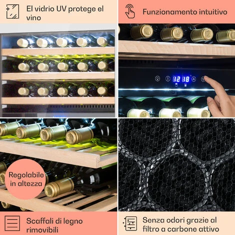 Klarstein Vinsider 35D Cantinetta Frigo A Incasso 128 Litri 41 Bottiglie Di Vino 2 Zone - immagine 5