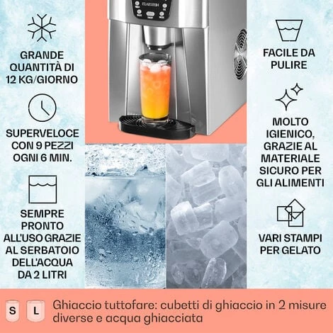 Klarstein Ice Volcano 2GS Macchina Per Ghiaccio LED 12kg/24h Argento - immagine 2