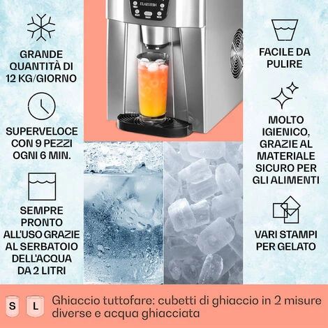 Klarstein Ice Volcano 2GS Macchina Per Ghiaccio LED 12kg/24h Argento - immagine 2