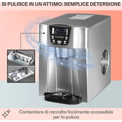 Klarstein Ice Volcano 2GS Macchina Per Ghiaccio LED 12kg/24h Argento - immagine 5
