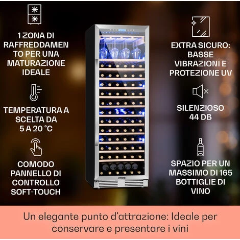 Klarstein Vinovilla Grande 165 Built-in Uno - Frigorifero Per Vini, 425 L, 165 Bottiglie, Luce A 3 Colori, Sportello In Vetro - immagine 2