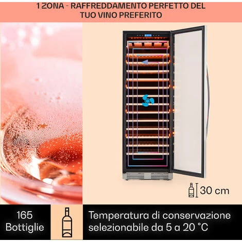 Klarstein Vinovilla Grande 165 Built-in Uno - Frigorifero Per Vini, 425 L, 165 Bottiglie, Luce A 3 Colori, Sportello In Vetro - immagine 3