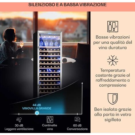 Klarstein Vinovilla Grande 165 Built-in Uno - Frigorifero Per Vini, 425 L, 165 Bottiglie, Luce A 3 Colori, Sportello In Vetro - immagine 4