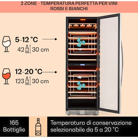 Klarstein Vinovilla Grande 165 Built-in Duo - Frigorifero Per Vini, 425 L, 165 Bottiglie, Luce A 3 Colori, Sportello In Vetro - immagine 3