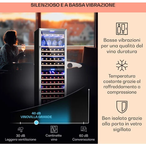 Klarstein Vinovilla Grande 165 Built-in Duo - Frigorifero Per Vini, 425 L, 165 Bottiglie, Luce A 3 Colori, Sportello In Vetro - immagine 4