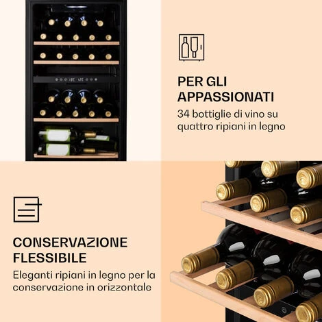 Klarstein Barossa 34 Duo - Frigorifero Per Vini, 34 Bottiglie, 80 Litri, 2 Zone, Controllo Touch - immagine 5