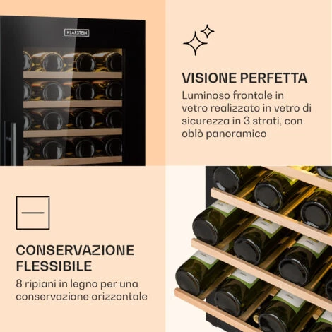 Klarstein Barossa 77 Duo Cantinetta Vino 2 Zone 191 L 77 Fl. Touch LED Nero - immagine 4