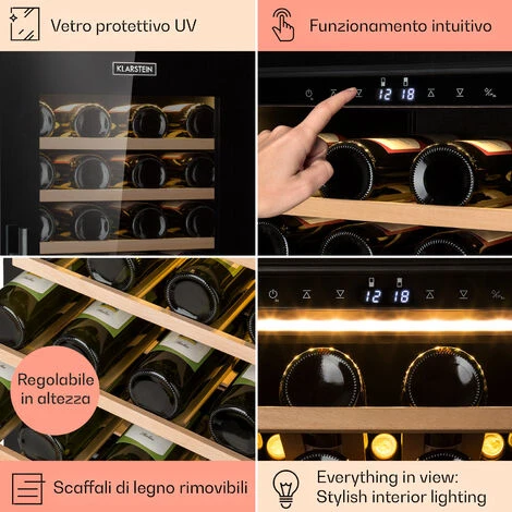 Klarstein Barossa 77 Duo Cantinetta Vino 2 Zone 191 L 77 Fl. Touch LED Nero - immagine 5