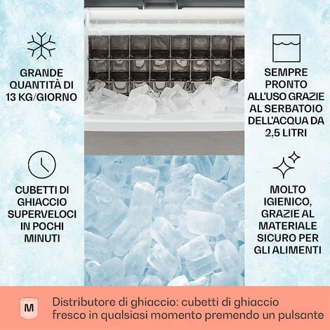 Klarstein Clearcube Macchina Per Cubetti Di Ghiaccio - Ghiaccio Trasparente 13kg/24h Acciaio Inox Nero - immagine 2