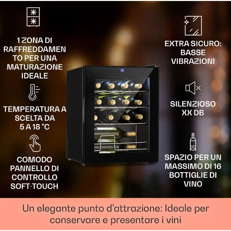 Klarstein Shiraz 16 Uno - Frigorifero Per Vini, 42 L, Pannello Di Controllo Touch, 131 W, 5-18°C - immagine 2