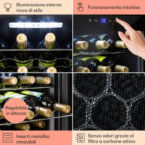 Klarstein Shiraz 16 Uno - Frigorifero Per Vini, 42 L, Pannello Di Controllo Touch, 131 W, 5-18°C - immagine 5