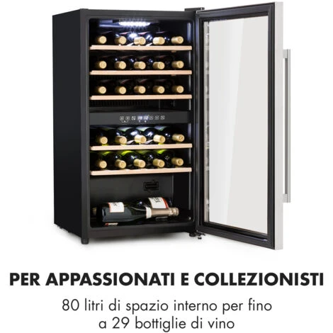 Klarstein Vinamour 29 Duo - Frigorifero Per Vini, 2 Zone, 80 L/29 Bottiglie, 5-22°C, Touch - immagine 3