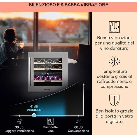Klarstein Vinsider 36 Frigorifero Per Vini, 2 Zone Di Raffreddamento, 5-22°C, 85l, Acciaio Inossidabile - immagine 4