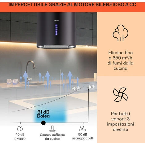 Klarstein Klarstein Beretta Cappa Aspirante A Isola Ø35cm A Ricircolo 650m³/h LED Nero - immagine 3