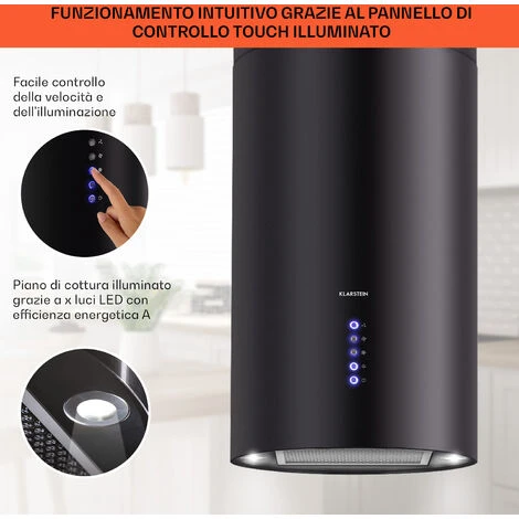 Klarstein Klarstein Beretta Cappa Aspirante A Isola Ø35cm A Ricircolo 650m³/h LED Nero - immagine 4