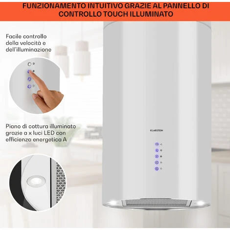 Klarstein Beretta Cappa Aspirante A Isola Ø35cm A Ricircolo 650m³/h LED Bianco - immagine 4