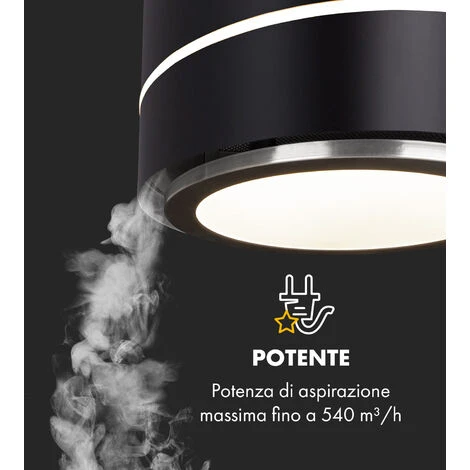 Klarstein Tron Ambience Cappa Aspirante A Isola Ø38cm Ricircolo 540m³/h LED Nero - immagine 2