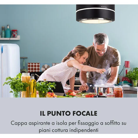 Klarstein Tron Ambience Cappa Aspirante A Isola Ø38cm Ricircolo 540m³/h LED Nero - immagine 4