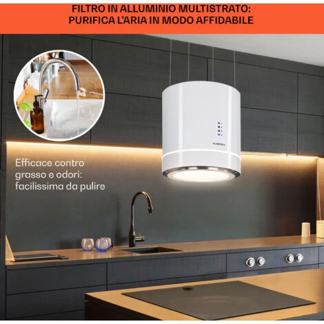 Klarstein Tron Ambience Cappa Aspirante A Isola Ø38cm Ricircolo 540m³/h LED Bianco - immagine 5