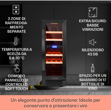 Klarstein Cantinetta-frigo Per Vini Vinovilla 17 Built-In Duo A Due Zone 53l 17 Bott. 3 Colori Anta In Vetro - immagine 2