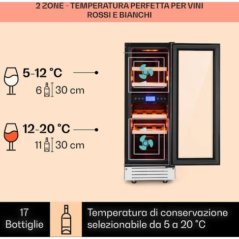Klarstein Cantinetta-frigo Per Vini Vinovilla 17 Built-In Duo A Due Zone 53l 17 Bott. 3 Colori Anta In Vetro - immagine 3