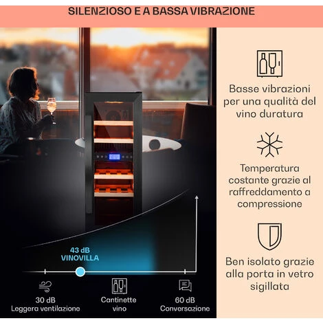 Klarstein Cantinetta-frigo Per Vini Vinovilla 17 Built-In Duo A Due Zone 53l 17 Bott. 3 Colori Anta In Vetro - immagine 4