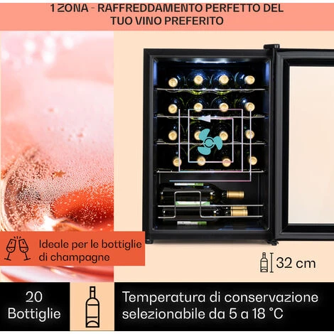 Klarstein Klarstein Shiraz 20 Uno - Frigorifero Per Vini, 53 L, 20 Bottiglie, Pannello Di Controllo Touch, 5-18°C - immagine 3