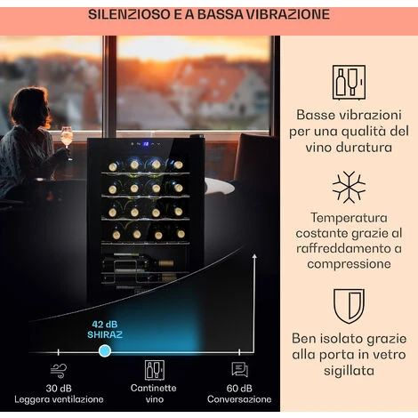 Klarstein Klarstein Shiraz 20 Uno - Frigorifero Per Vini, 53 L, 20 Bottiglie, Pannello Di Controllo Touch, 5-18°C - immagine 4