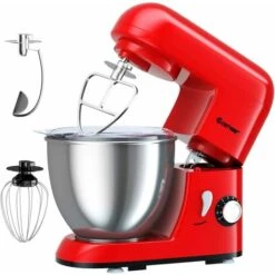 Robot Da Cucina 4 L 1300 W, 6 Velocita E Testina Inclinabile, Planetaria Elettrica Con Ciotola In Acciaio Inox, Gancio Miscelazione, Frusta E Frullino, Paraspruzzi (Rosso)