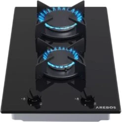 AREBOS Piano Cottura A Gas Due Fuochi Vetroceramica Include Griglie E Fiamma Pilota