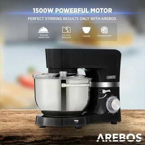AREBOS Robot Da Cucina 1500W 6L In Acciaio Inox 6 Gradini Silenzioso Nero - immagine 4