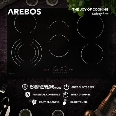 AREBOS Fornello In Vetroceramica Piastre Autosufficiente 8600 W 5 Fuochi - immagine 3