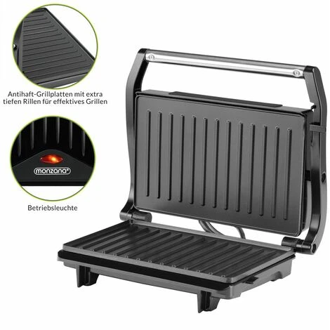 Monzana Grill A Contatto MZ608 Griglia Da Tavolo BPA Free Bistecchiera Tostiera Panini Maker 750W Antiaderente Tostapane - immagine 5