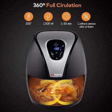 Alpina Friggitrice Aria Calda Digitale Senza Olio Airfryer 2,4Lt Frigge Cuoce 1500W - immagine 2