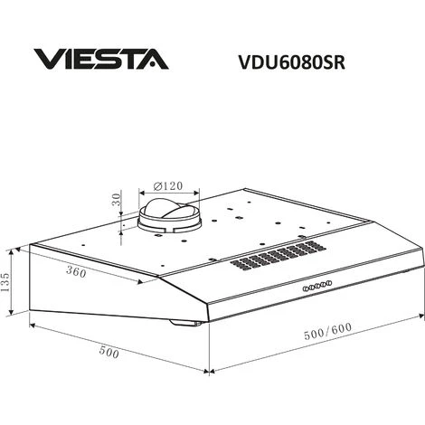 Sottostruttura VIESTA VDU608080SR - Cappa 60 Cm - Cappa Da Incasso A Parete E LED - Funzione Di Scarico E Ricircolo - Acciaio Inox - immagine 4