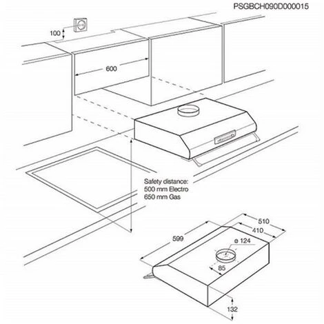 Cappuccio Visiera 60cm 368 M3/h Bianco - Fht6137w - Faure - immagine 3