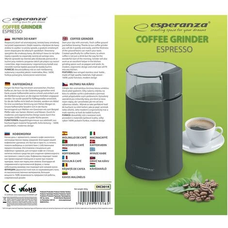 Esperanza Ekc001k Macinacaffè Nero 160 W - immagine 2