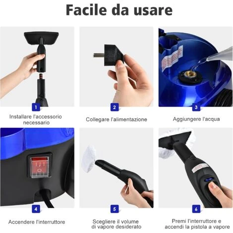 COSTWAY 2000W Pulitore A Vapore Con 19 Accessori E Serbatoio Da 1,5L, Vaporetto Per Tappeti, Per Pulizie Profonde Pavimenti Finestre E Macchine (Blu) - immagine 3