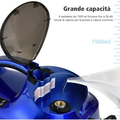 COSTWAY 2000W Pulitore A Vapore Con 19 Accessori E Serbatoio Da 1,5L, Vaporetto Per Tappeti, Per Pulizie Profonde Pavimenti Finestre E Macchine (Blu) - immagine 4