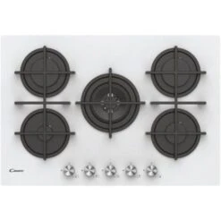 Candy CVG6BR4WPW Piano Cottura A Gas 4 Zone Griglie In Ghisa 60 Cm Vetro Temperato Bianco