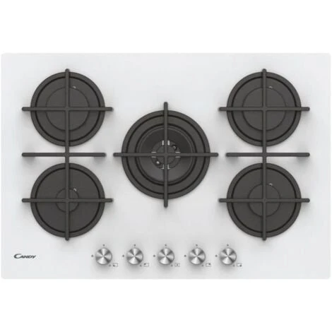 Candy CVG6BR4WPW Piano Cottura A Gas 4 Zone Griglie In Ghisa 60 Cm Vetro Temperato Bianco