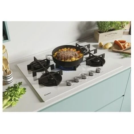 Candy CVG6BR4WPW Piano Cottura A Gas 4 Zone Griglie In Ghisa 60 Cm Vetro Temperato Bianco - immagine 2
